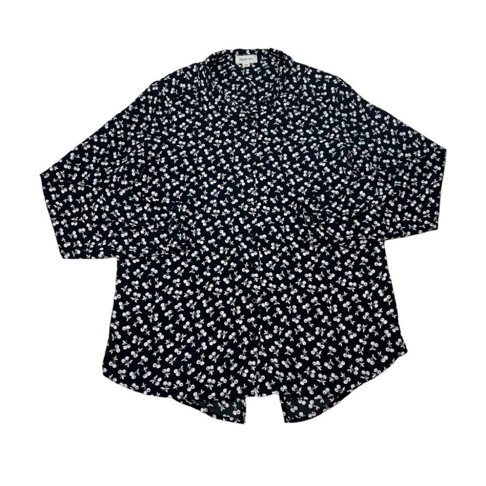 SMART SET Womens Cherry Print Button Down Long Sleeve Blouse Back Slit Size M